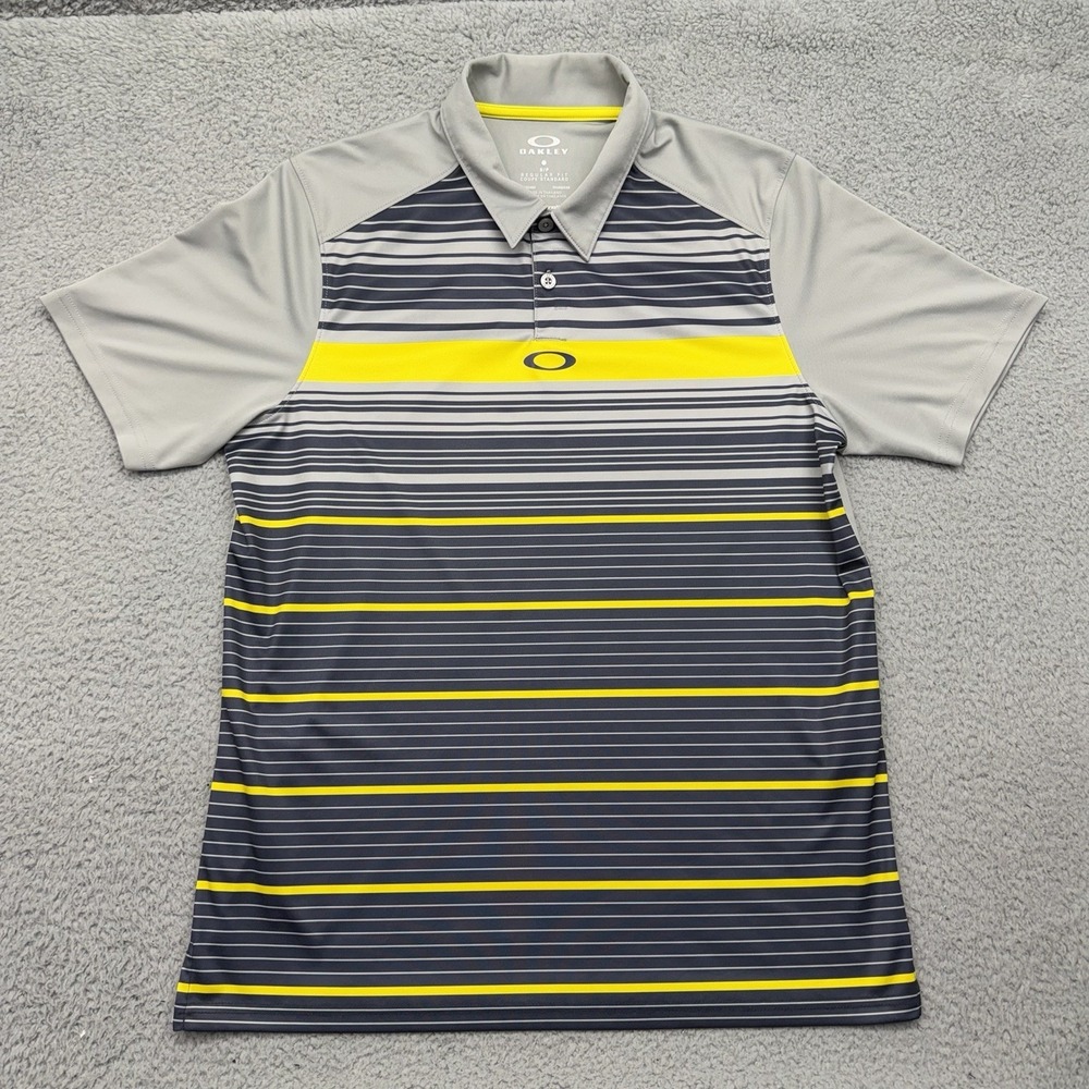 OAKLEY Hydrolix 29185 Mens Small Black Grey Pattern Performance Golf Polo‎ Shirt